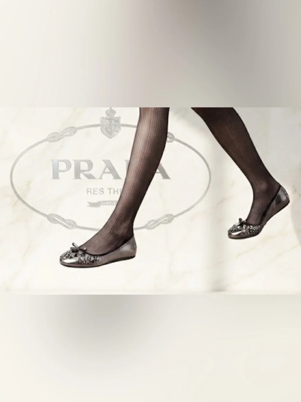 Authentic Prada luxury designer woman's signature silver soft leather flats 10
